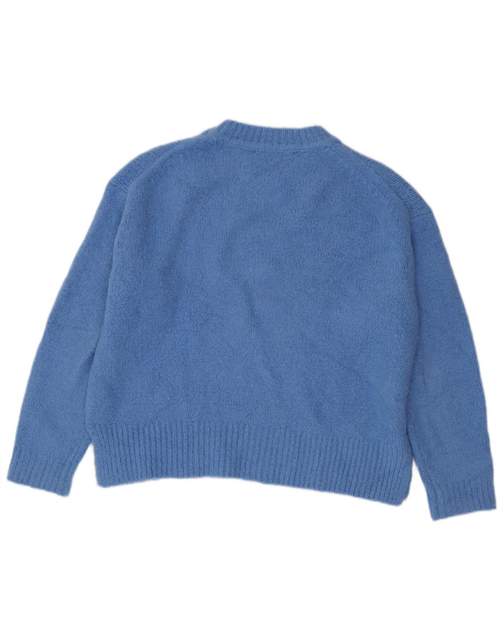 Zara Suéter feminino oversized com gola redonda Reino Unido 14 Acrílico azul médio