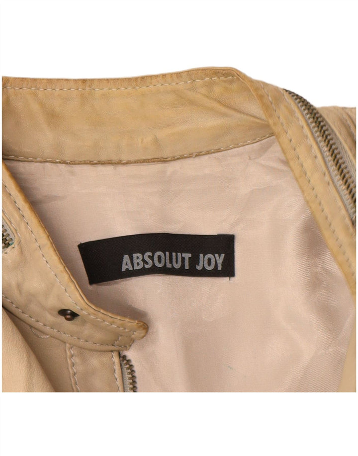 Jaqueta de couro feminina vintage Reino Unido 16 couro bege grande