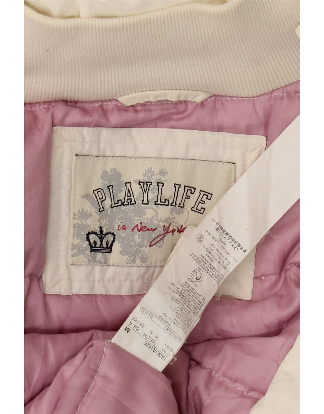 Casaco acolchoado com capuz feminino Playlife Reino Unido 14 algodão branco médio