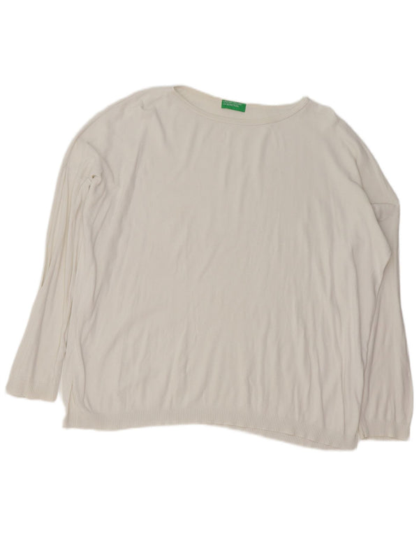 Suéter feminino superdimensionado com gola canoa BENETTON Reino Unido 14 médio branco