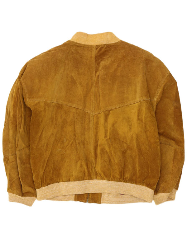 Jaqueta bomber de camurça superdimensionada feminina vintage IT 46 couro marrom grande