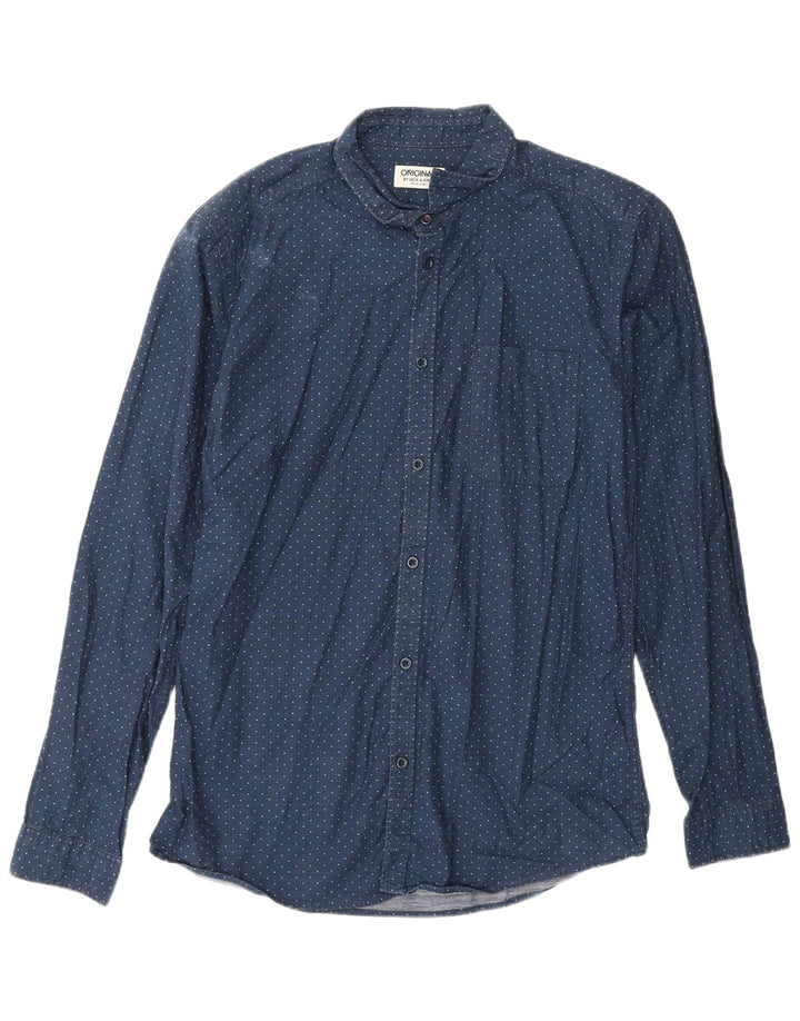 Camisa masculina JACK & JONES grande algodão manchado azul marinho