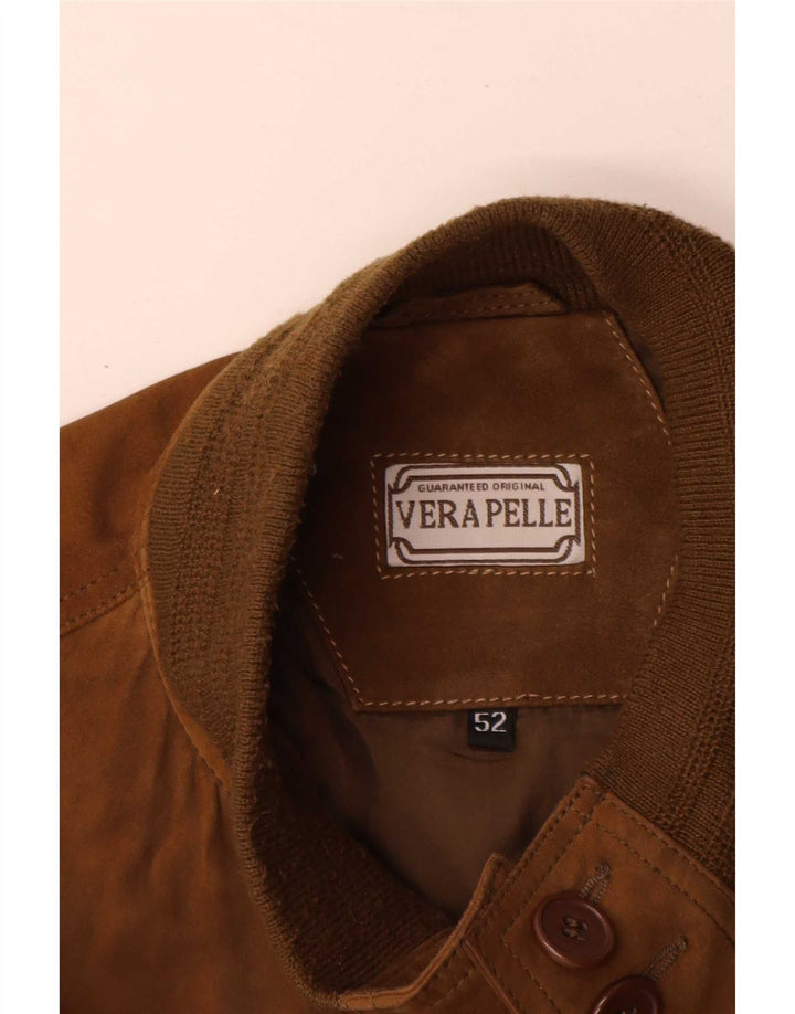 Jaqueta bomber masculina vintage de camurça IT 52 XL couro marrom