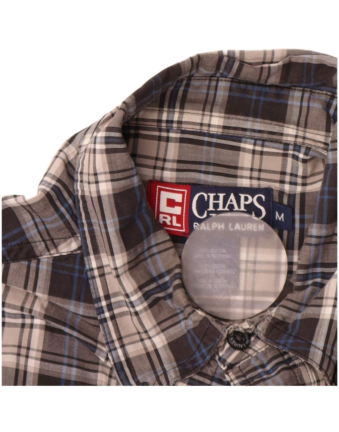 Camisa masculina de flanela Chaps Ralph Lauren algodão xadrez cinza médio