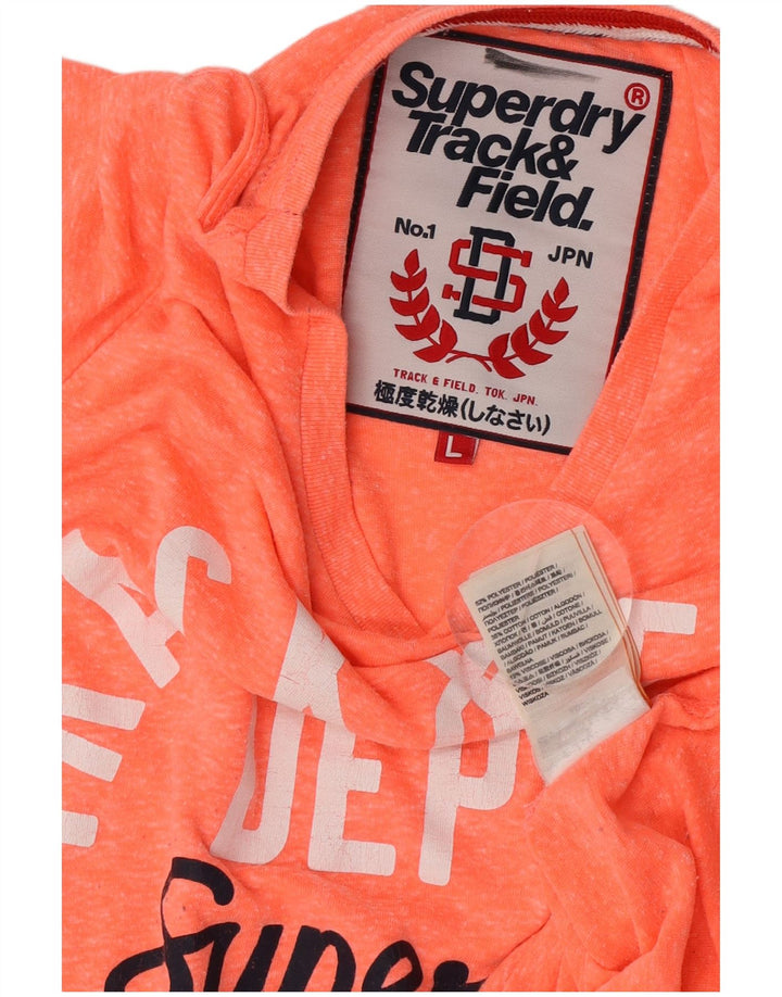 Camiseta feminina Superdry com estampa gráfica UK 14 grande poliéster manchado laranja