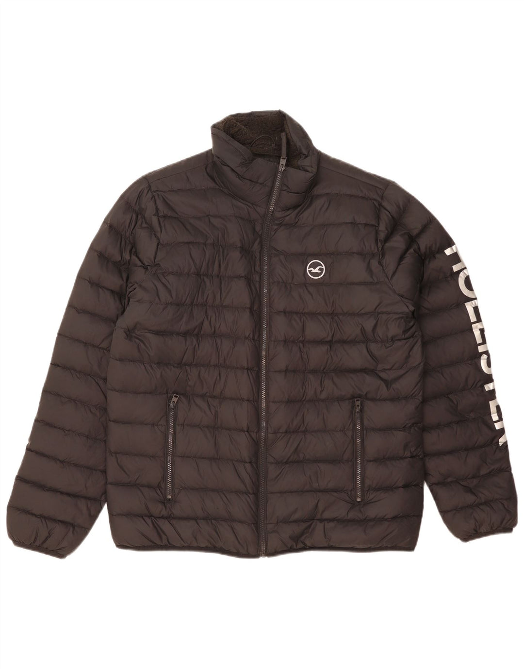 Jaqueta masculina acolchoada gráfica Hollister UK 40 grande preta