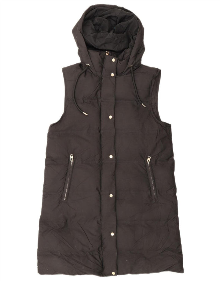 Casaco feminino acolchoado com capuz sem mangas Zara UK 14 poliéster preto médio