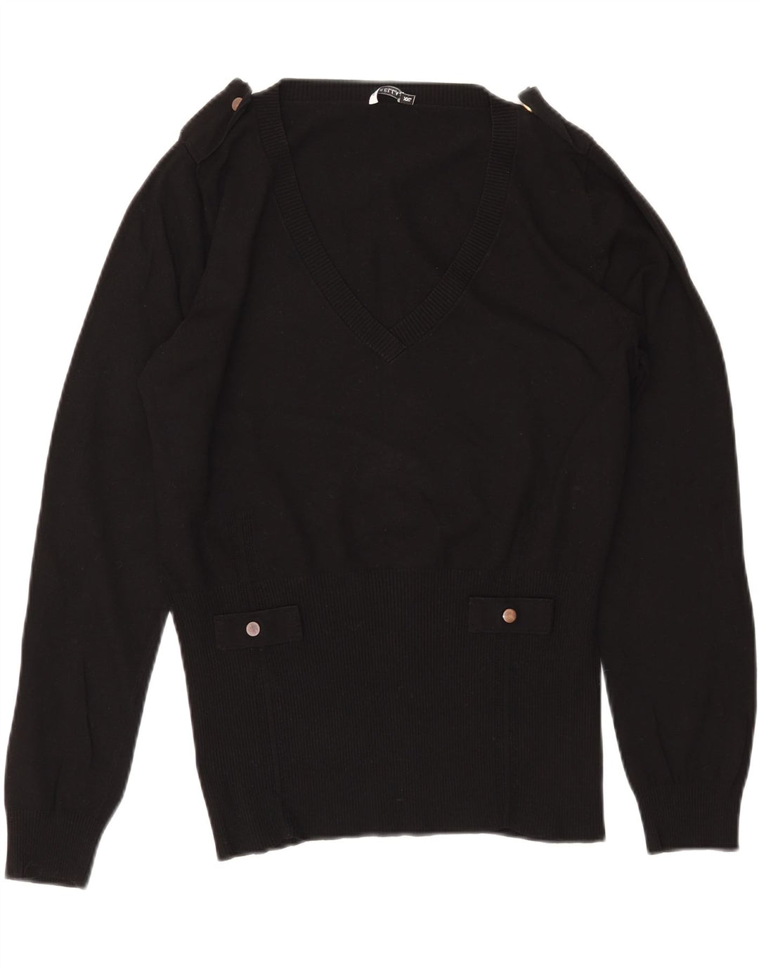 MARELLA Suéter feminino militar com decote em V Reino Unido 20 2XL Viscose preta