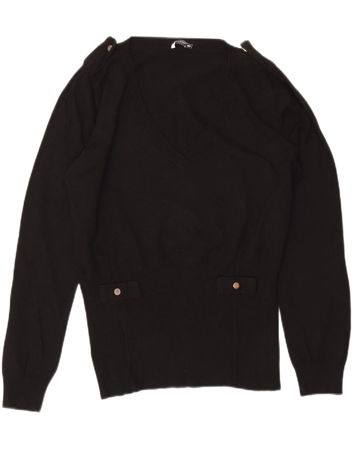 MARELLA Suéter feminino militar com decote em V Reino Unido 20 2XL Viscose preta