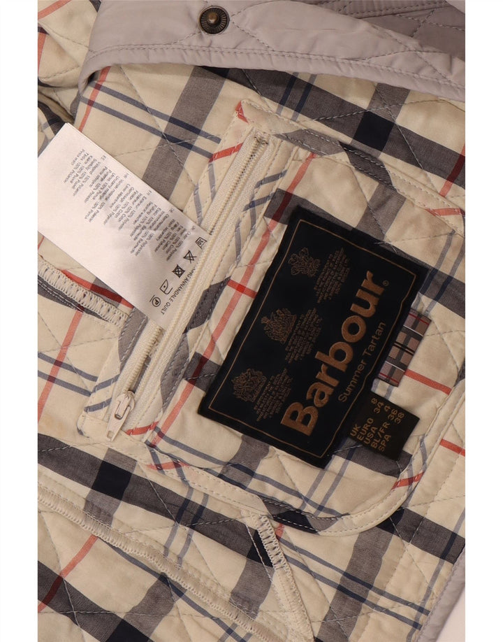 Jaqueta acolchoada feminina Barbour UK 8 poliéster colorblock cinza pequeno
