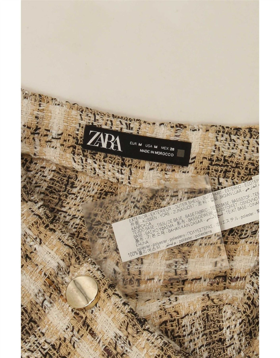 Zara Shorts feminino casual médio W28 poliéster xadrez marrom