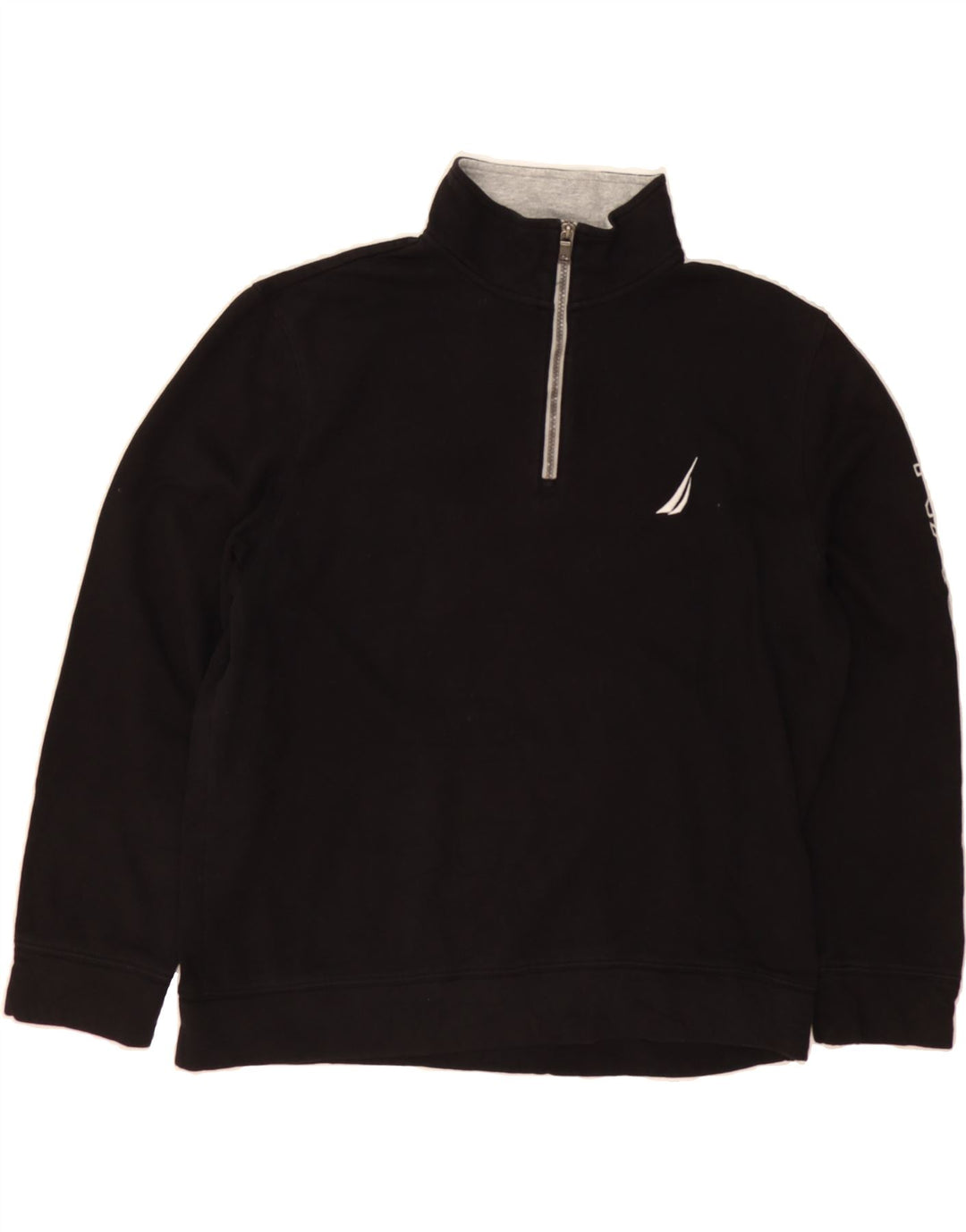 NAUTICA Mens Graphic Zip Neck Sweatshirt Jumper Large Black Cotton Vintage Nautica and Second-Hand Nautica from Messina Hembry 