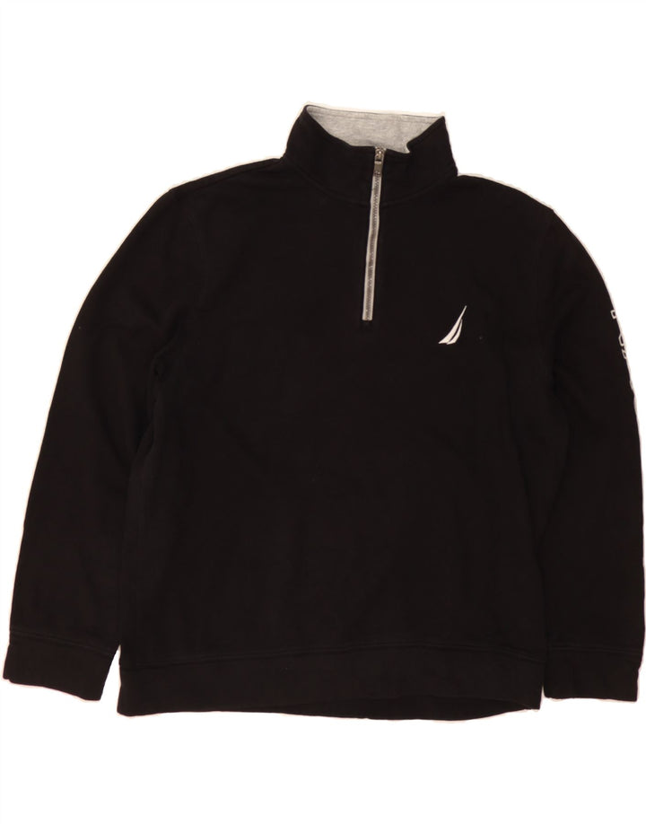 NAUTICA Mens Graphic Zip Neck Sweatshirt Jumper Large Black Cotton Vintage Nautica and Second-Hand Nautica from Messina Hembry 