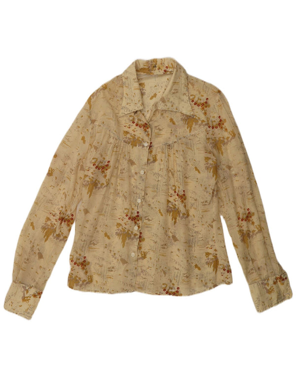 Blusa feminina vintage UK 14 floral bege médio