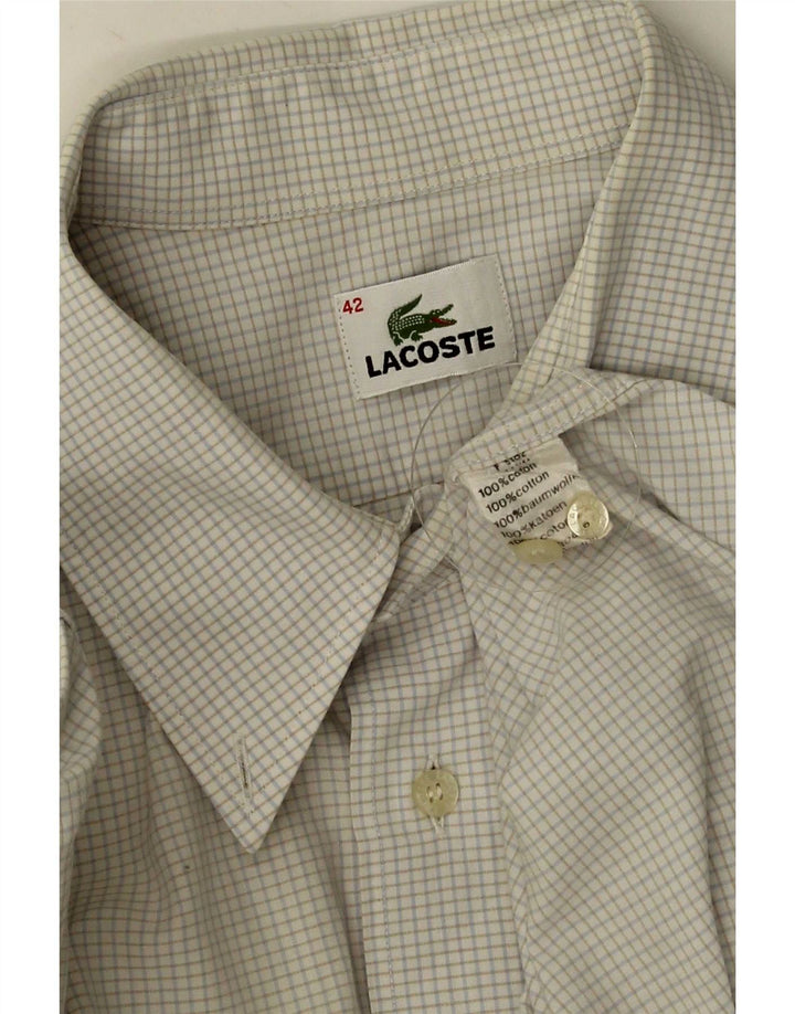 Lacoste Camisa masculina de manga curta tamanho 42 grande algodão xadrez branco