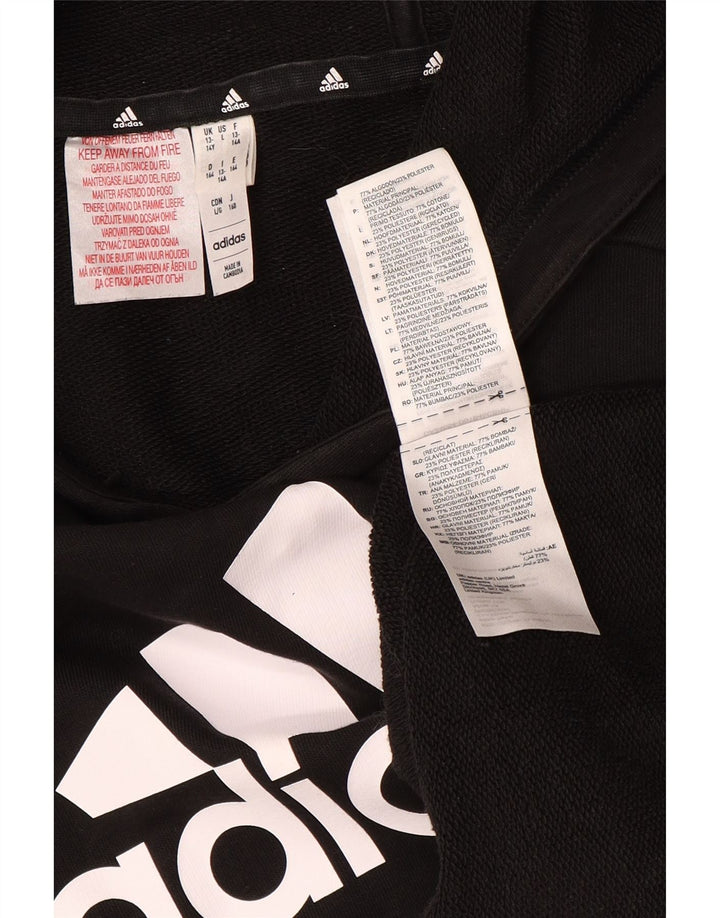 ADIDAS Meninos Graphic Hoodie Jumper 13-14 Anos Preto Algodão