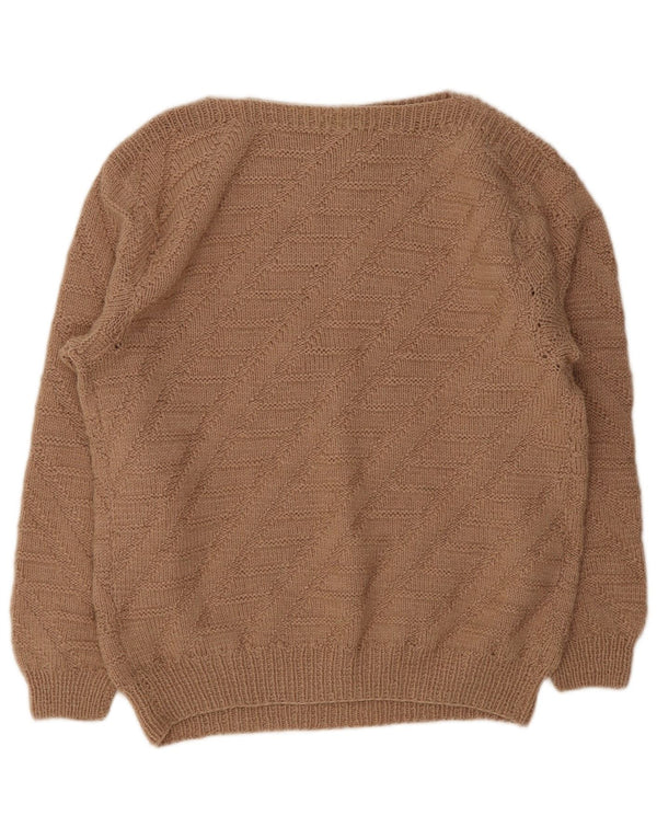 Suéter feminino vintage com gola canoa Reino Unido 14 grande marrom