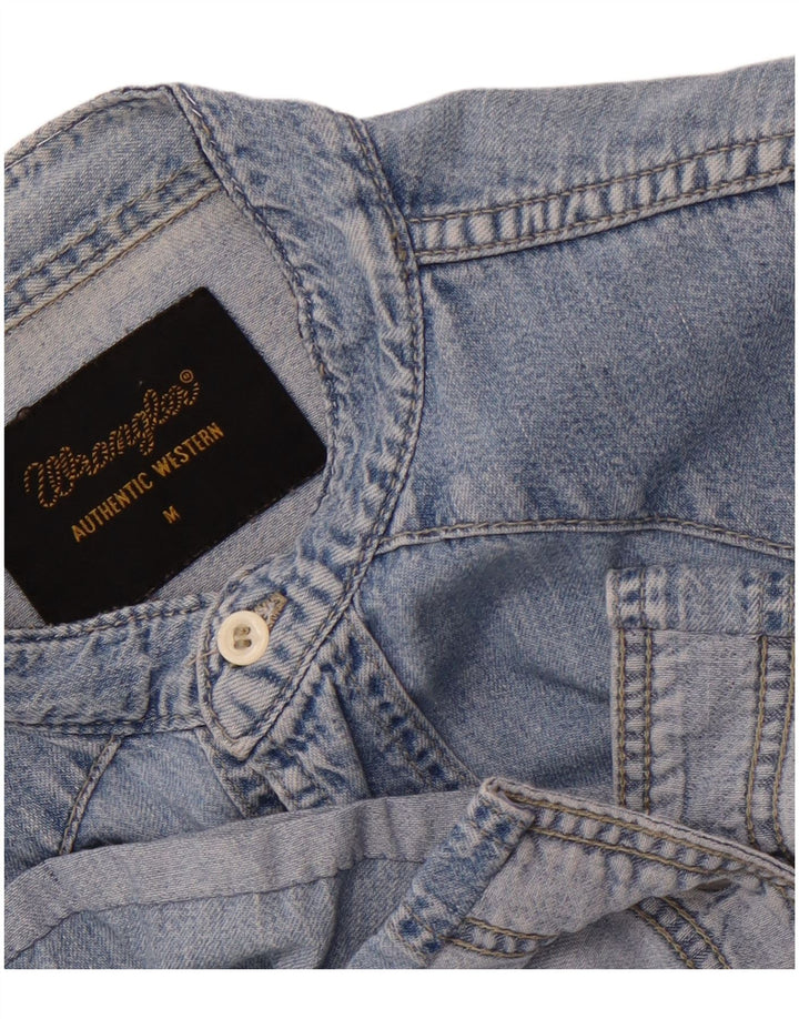 Wrangler Camisa jeans masculina de manga curta azul médio