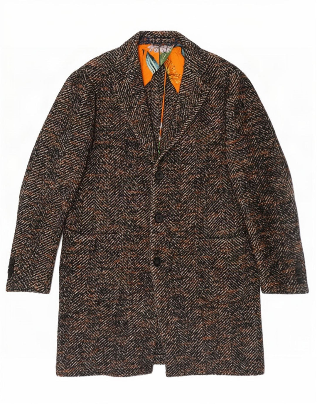 Sobretudo masculino Etro IT 52 XL marrom espinha de peixe clássico
