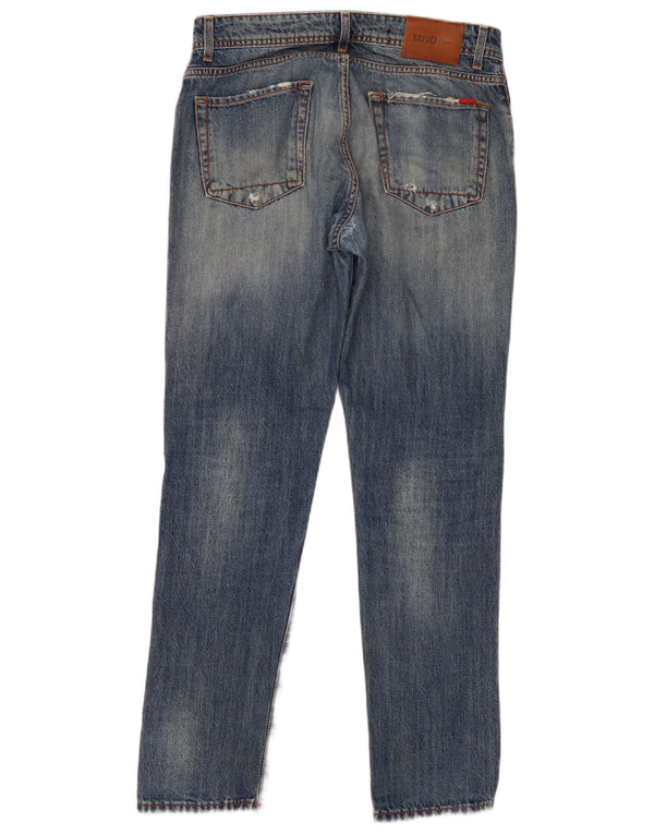 Liu Jo Calça jeans masculina regular desgastada W34 L32 algodão azul