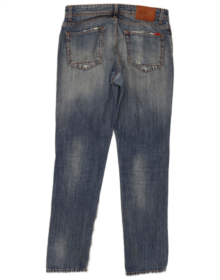 Liu Jo Calça jeans masculina regular desgastada W34 L32 algodão azul