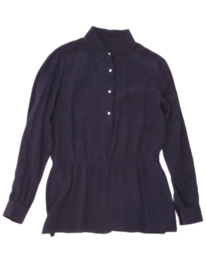 Camisa pulôver feminina vintage UK 14 azul marinho médio