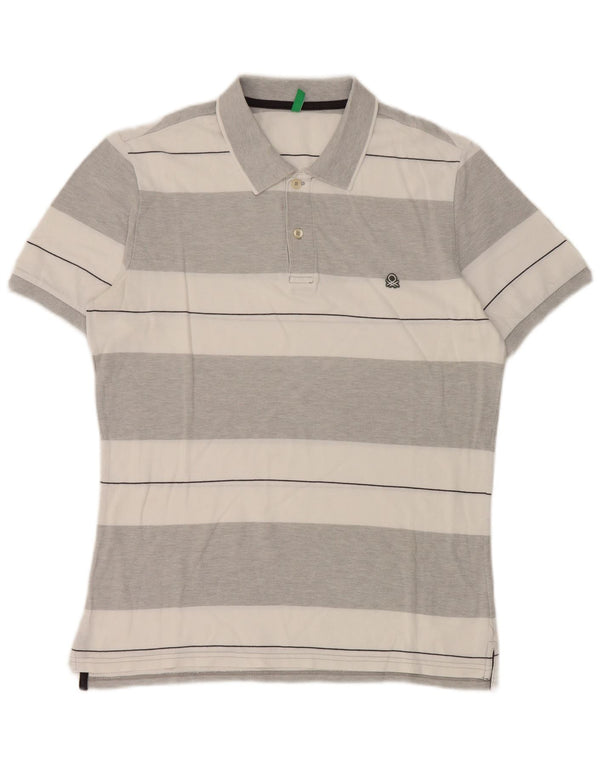 Camisa polo masculina Benetton listrada cinza médio
