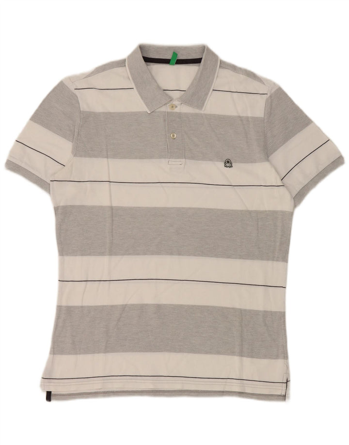 Camisa polo masculina Benetton listrada cinza médio