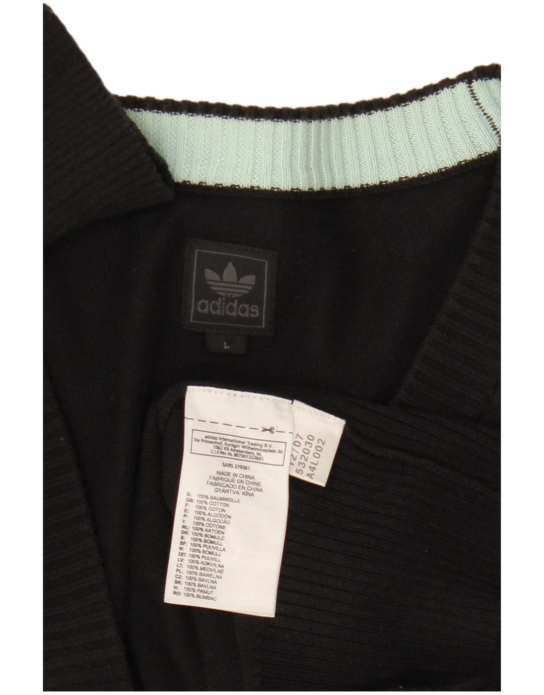Adidas Mens Cardigan Suéter Grande Algodão Preto