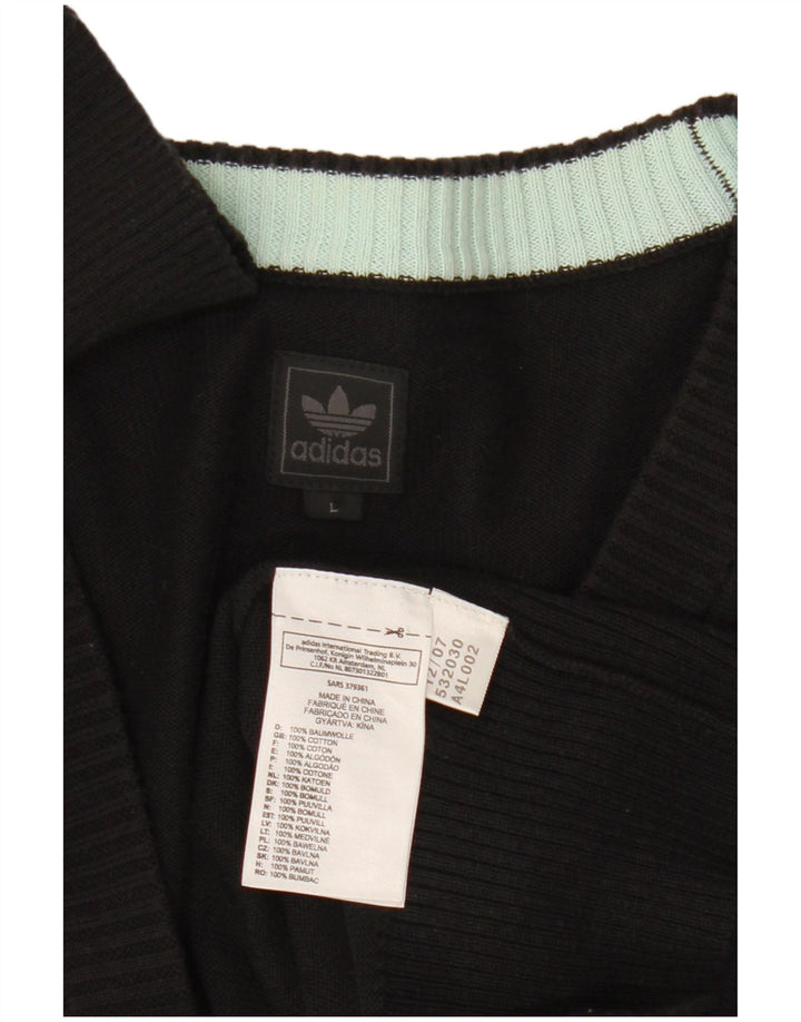 Adidas Mens Cardigan Suéter Grande Algodão Preto