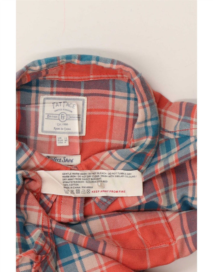Camisa feminina de flanela Fat Face UK 12 algodão xadrez vermelho médio