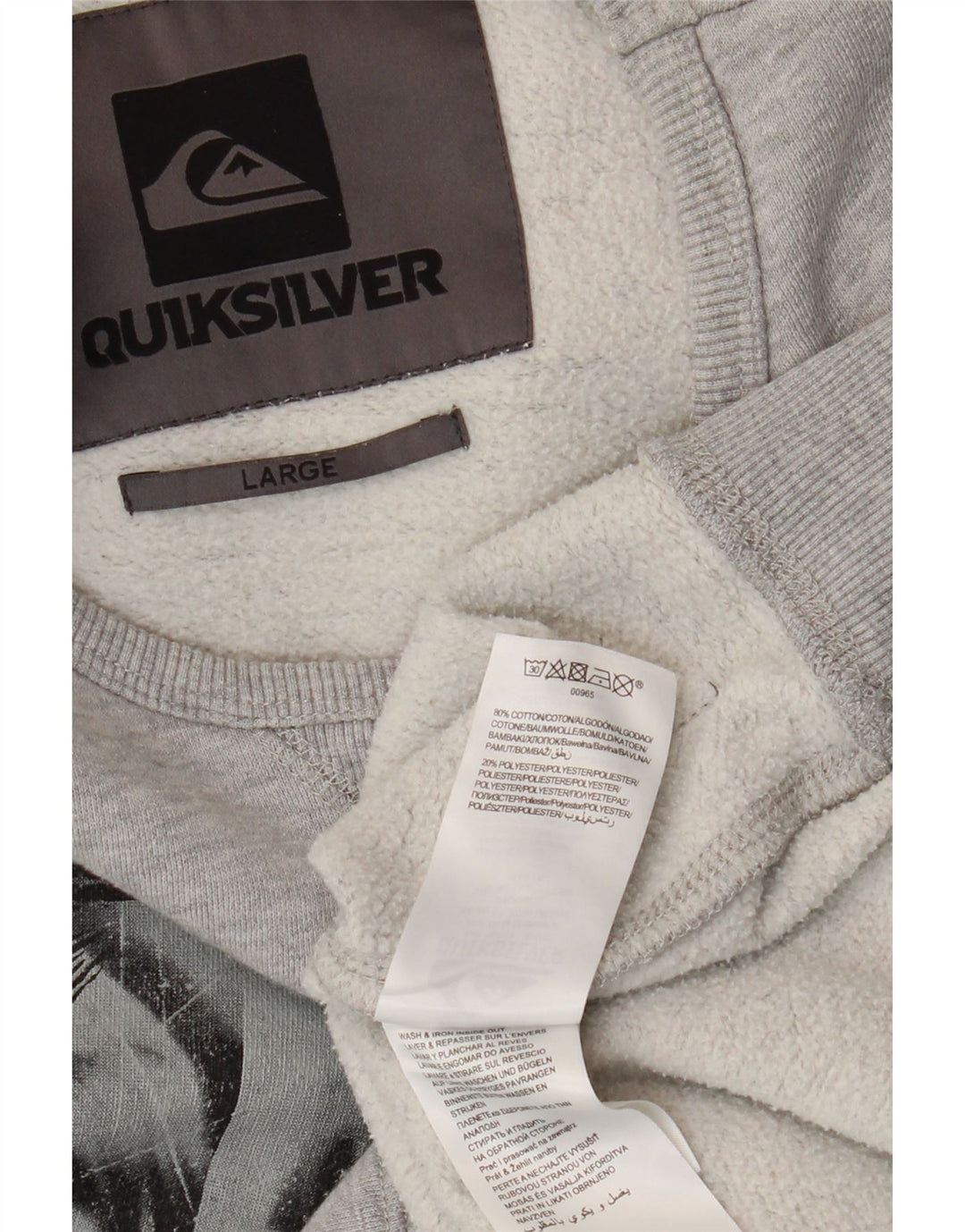 Quiksilver moletom gráfico masculino jumper grande algodão cinza