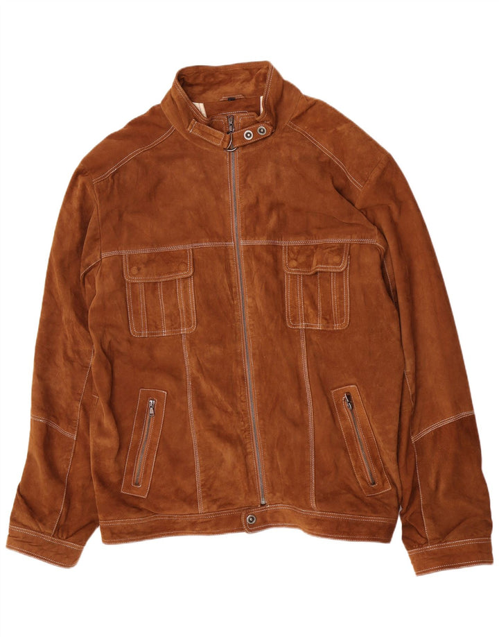 Jaqueta masculina de camurça HI-Buxter Reino Unido 46 3XL motociclista de couro marrom