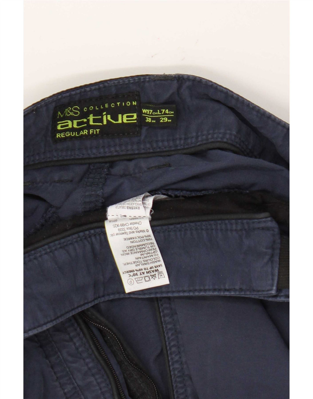 Calça cargo masculina Marks & Spencer reta regular fit W38 L29 azul marinho