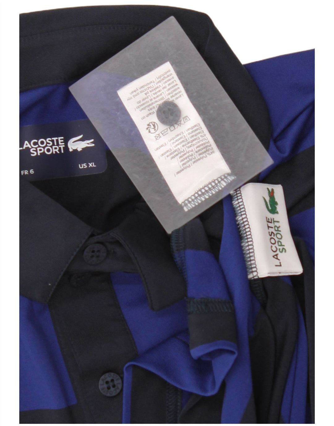 Camisa polo masculina LACOSTE tamanho 6 XL poliéster listrado azul marinho