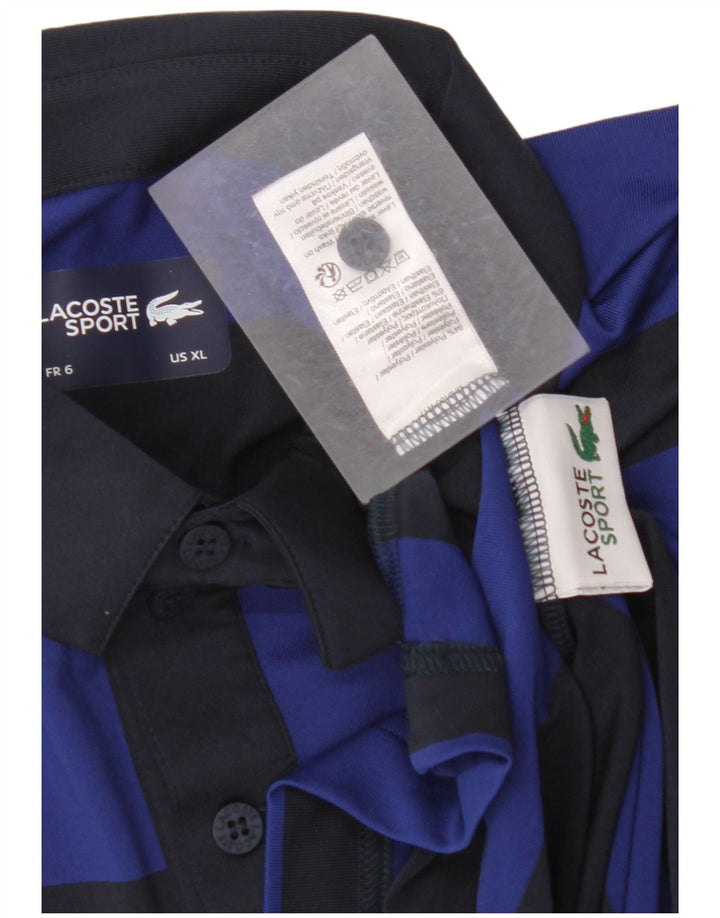Camisa polo masculina LACOSTE tamanho 6 XL poliéster listrado azul marinho