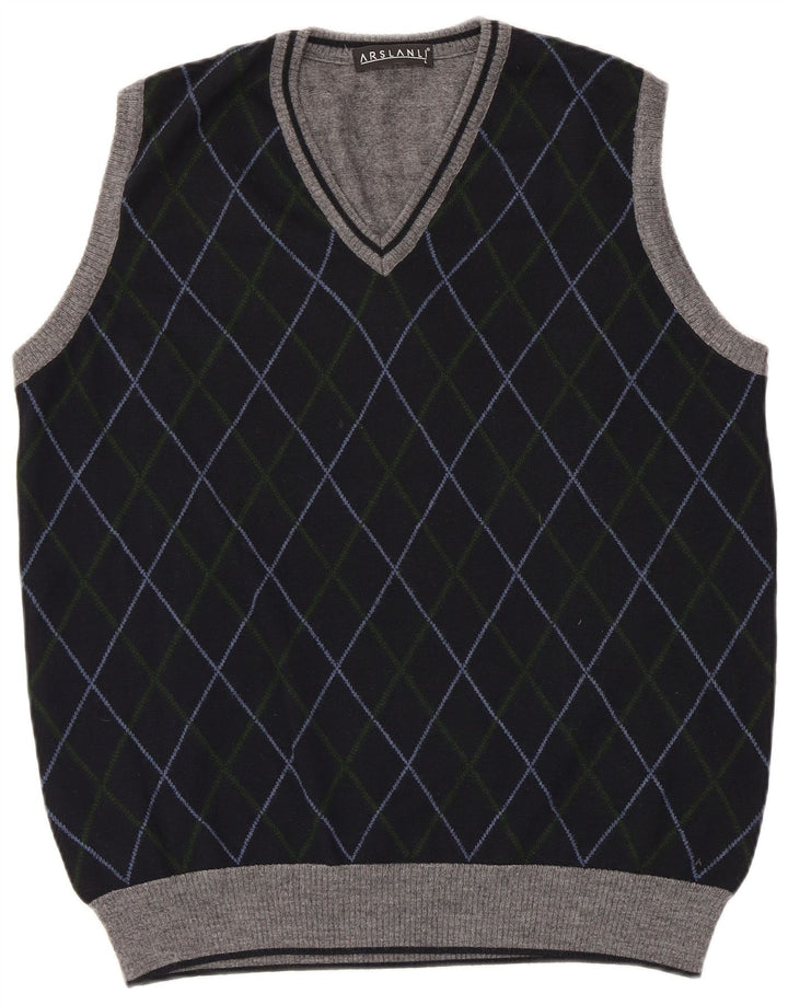Arslanli Colete masculino regata grande azul marinho Argyle/lã diamante