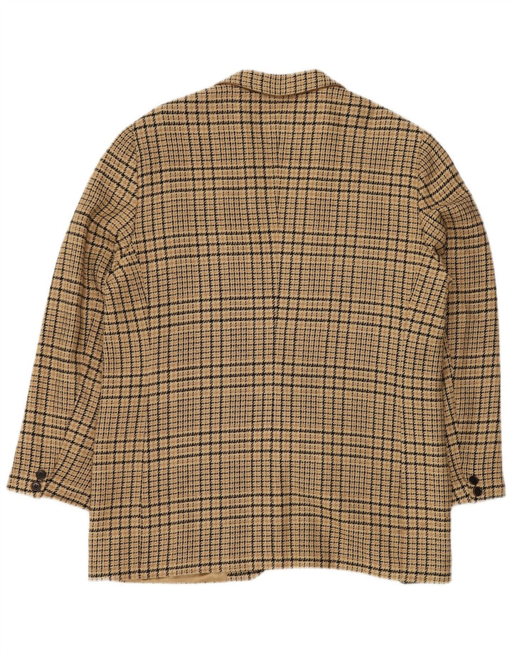 Jaqueta blazer feminina de 2 botões GENNY US 14 XL bege xadrez seda