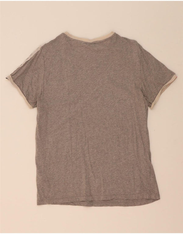Camiseta feminina Adidas UK 10 pequena algodão manchado cinza