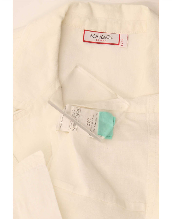 Jaqueta blazer feminina de 2 botões da Max & Co. Reino Unido 10 pequena em linho branco