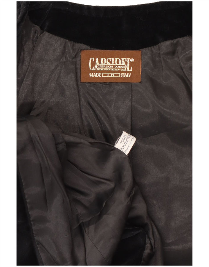 Jaqueta Bolero aberta de veludo feminina vintage Reino Unido 14 poliéster preto médio
