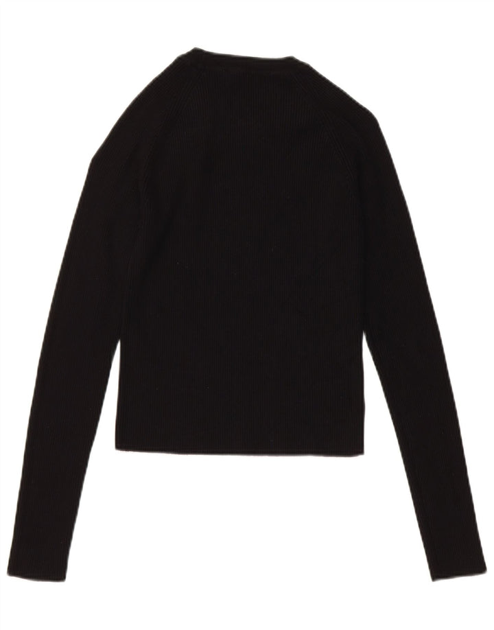Zara Top curto feminino manga comprida Reino Unido 14 grande viscose preta