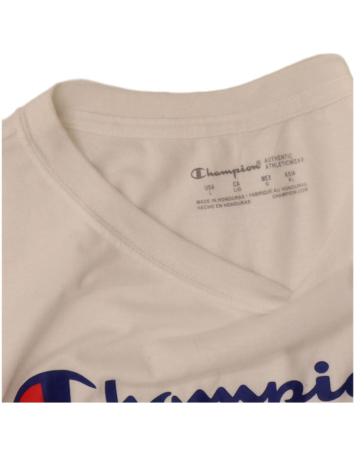 Camiseta feminina estampada Champion UK 16 grande branca