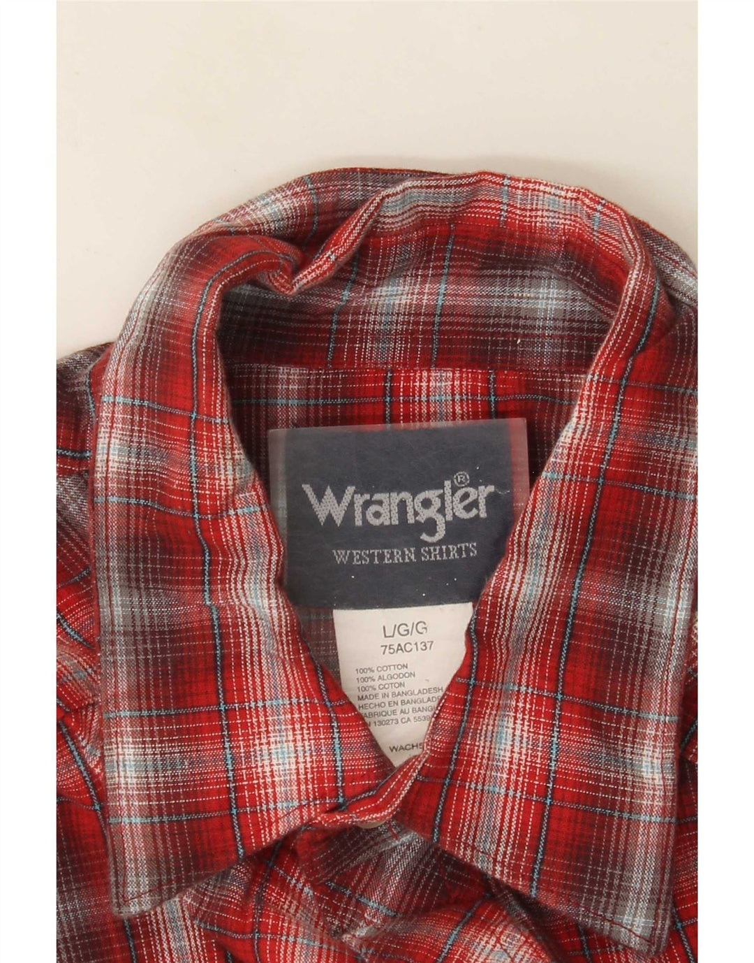 Camisa Wrangler masculina de flanela ocidental grande algodão xadrez vermelho