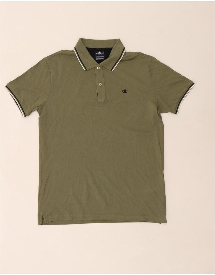 Camisa polo masculina Champion pequena cáqui de algodão