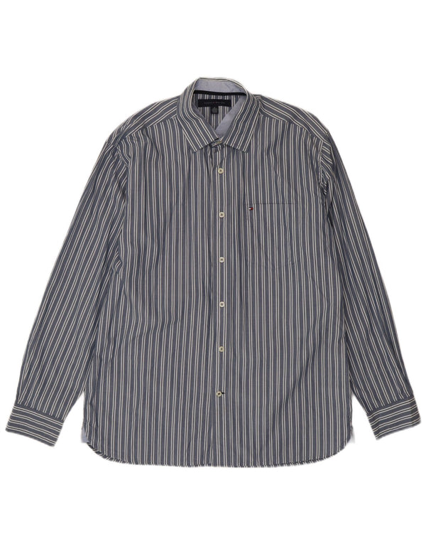 Camisa masculina Tommy Hilfiger de algodão listrado azul médio