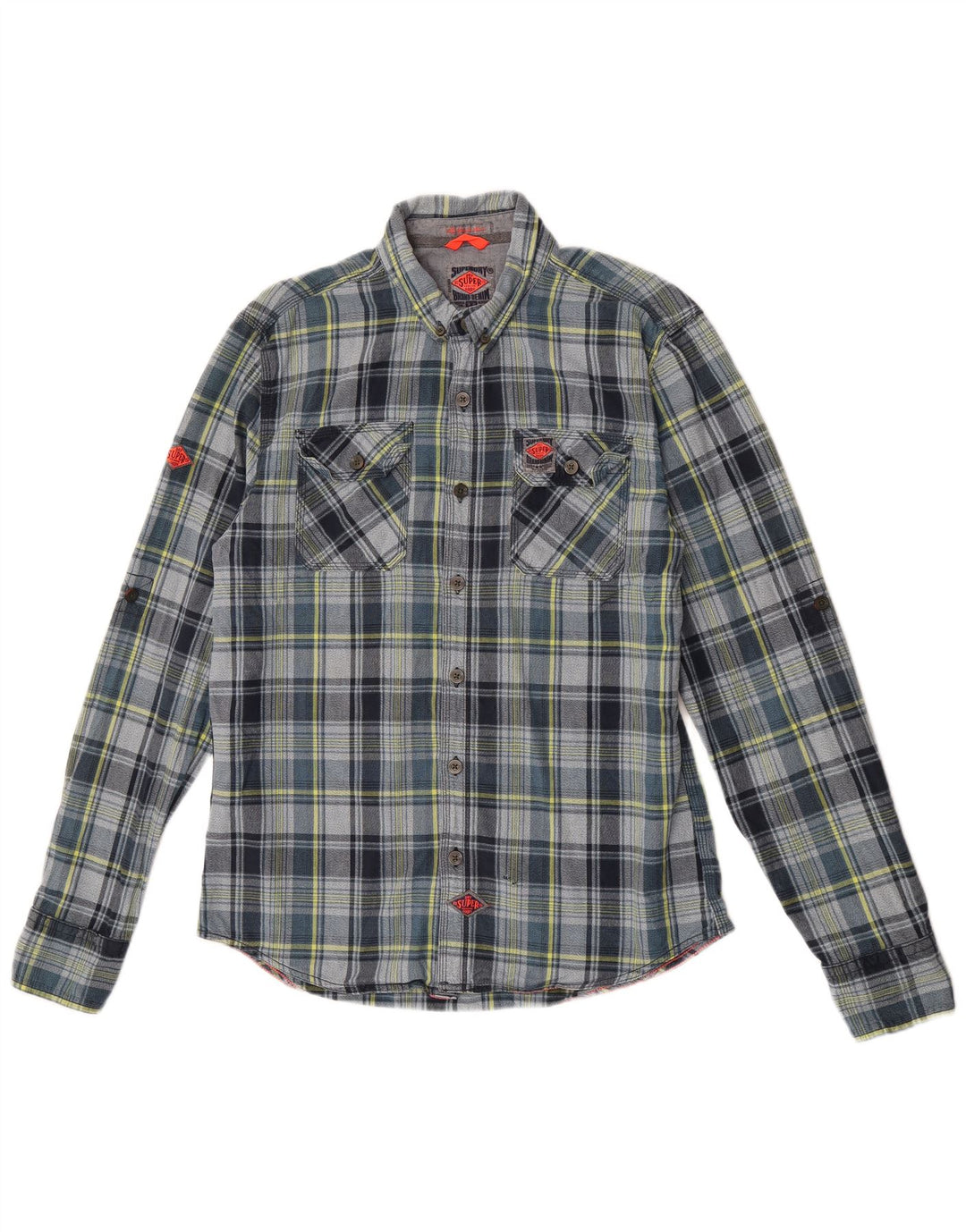 Camisa masculina de flanela Superdry 2XL algodão xadrez cinza