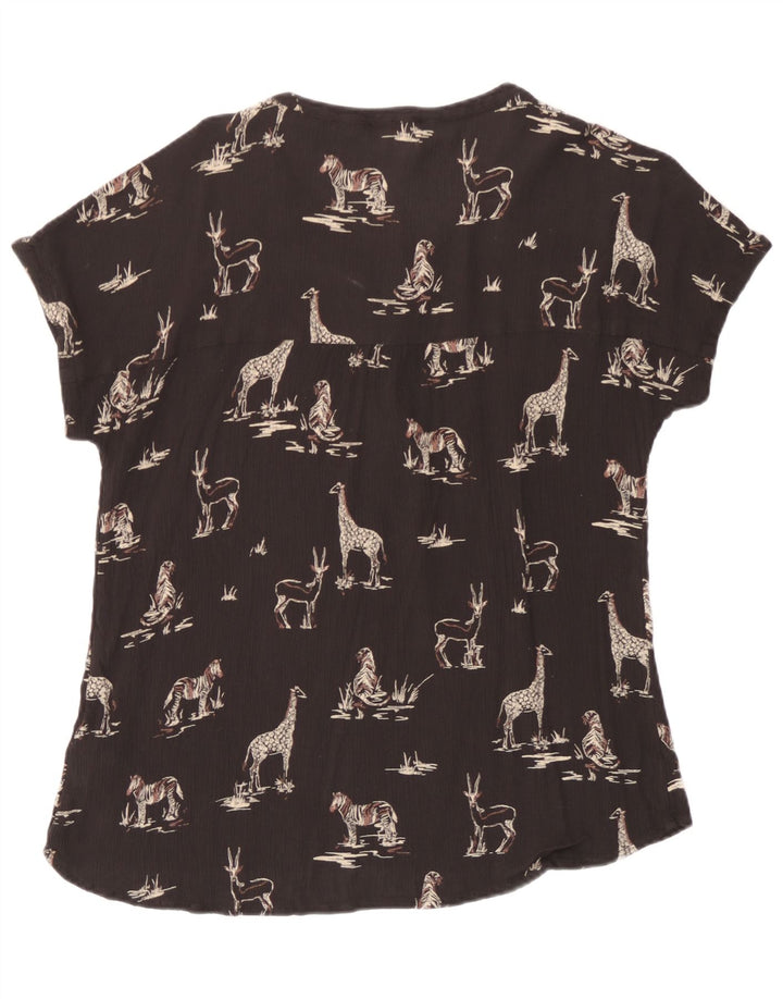 Blusa feminina Fat Face com estampa gráfica UK 14 grande viscose preta