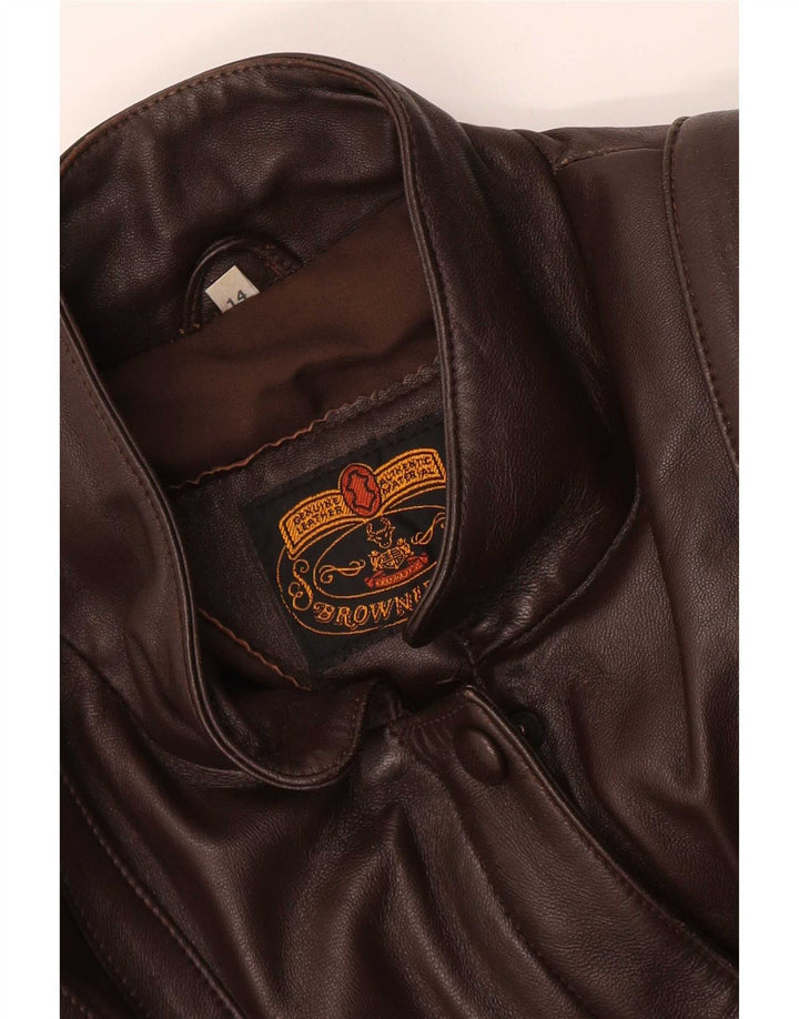 Jaqueta bomber de couro vintage feminina folgada Reino Unido 14 grande marrom