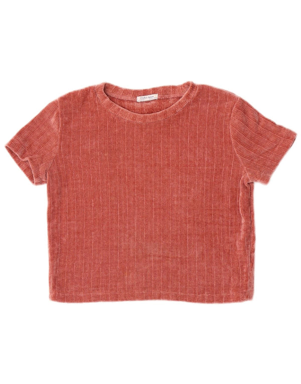 Camiseta feminina Zara Trafaluc Crop Velour Top Reino Unido 12 Poliéster Vermelho Médio